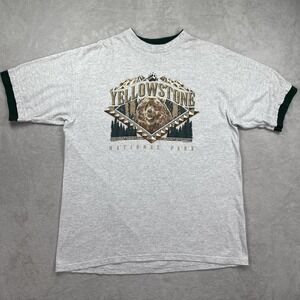 Vintage Yellowstone National Park Shirt Mens XL Gray H.L. Miller Bear 1997 90s